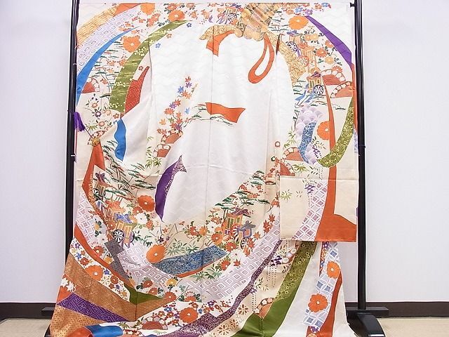  flat peace shop 1# gorgeous long-sleeved kimono temporary . feather . place car bundle .. writing gold paint excellent article unused CAAB1627ev