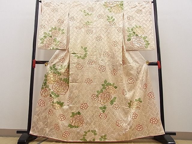 平和屋野田店■訪問着 駒刺繍 牡丹花文 金彩 三越扱い 逸品 BAAC8389ytの画像1