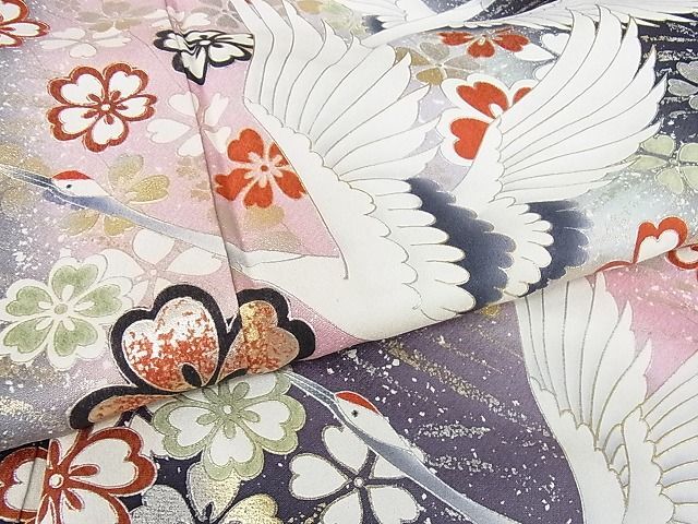  flat peace shop 2# gorgeous long-sleeved kimono long kimono-like garment ( peerless tailoring ) set Mai Sakura . crane flower writing .. dyeing gold silver . excellent article DAAB8236ps