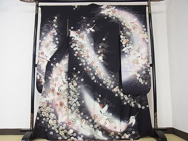  flat peace shop 2# gorgeous long-sleeved kimono long kimono-like garment ( peerless tailoring ) set Mai Sakura . crane flower writing .. dyeing gold silver . excellent article DAAB8236ps