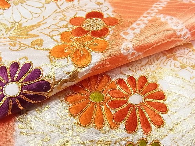 平和屋-こころ店■極上　創業460年・千總　訪問着　駒刺繍　絞り　草花丸文　金彩　反端付き　正絹　逸品　AAAE1319Bzg_画像5