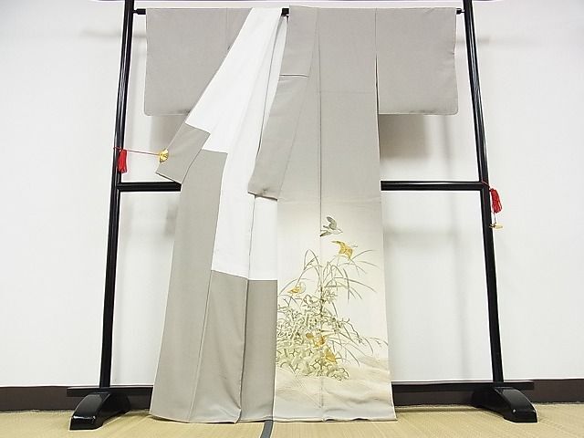 平和屋-こころ店■極上　天蚕糸　黄金糸　総刺繍　色留袖　立波花鳥文　浜ちりめん　金糸　反端付き　正絹　逸品　未使用　AAAE1314Bzg