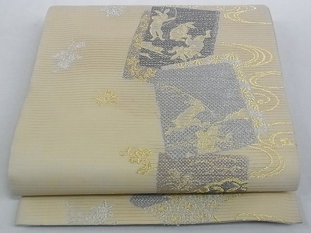 平和屋-こころ店■夏物 六通柄袋帯 鳥獣戯画 色紙文 金銀糸 やまと 正絹 逸品 AAAE5439Awjの画像1