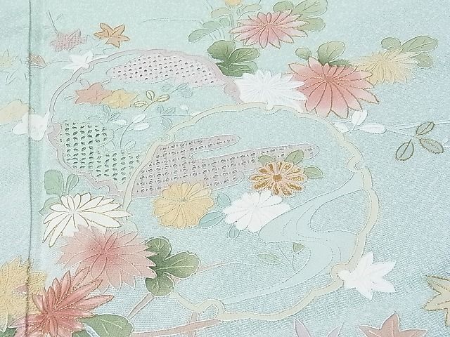 平和屋1■訪問着　総刺繍　スワトウ刺繍　雪輪エ霞草花文　暈し染め　金糸　ますいわ屋扱い　逸品　CAAC2371hy_画像4