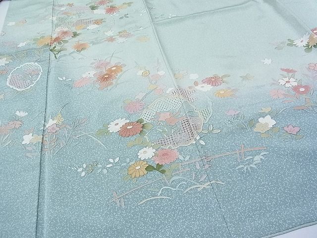 平和屋1■訪問着　総刺繍　スワトウ刺繍　雪輪エ霞草花文　暈し染め　金糸　ますいわ屋扱い　逸品　CAAC2371hy