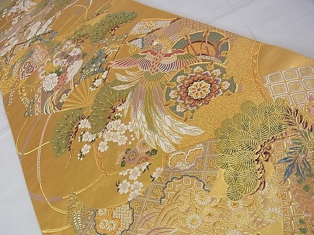 平和屋2■六通柄袋帯 唐織 扇面鳳凰吉祥花文 本金箔 逸品 DAAB9443eeeの画像2