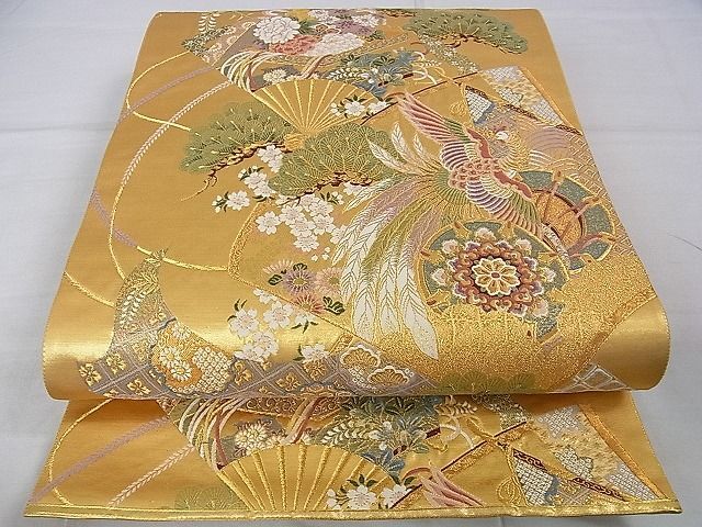 平和屋2■六通柄袋帯 唐織 扇面鳳凰吉祥花文 本金箔 逸品 DAAB9443eeeの画像1