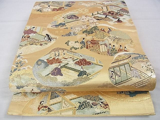 平和屋2■両方向全通柄袋帯 両方向全通双葉 平安王朝絵巻 金糸 逸品 DAAB9441eeeの画像9