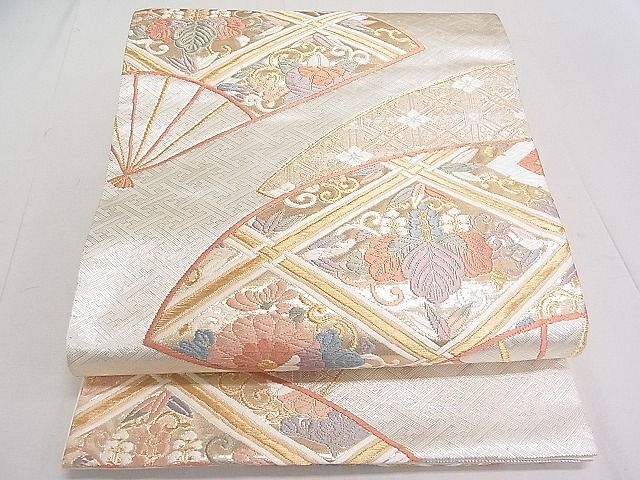 平和屋２◎六通柄袋帯　唐織　扇面吉祥花文　金銀糸　逸品　DAAC0529cm_画像1