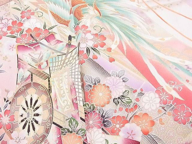  flat peace shop 2# gorgeous long-sleeved kimono phoenix . place car .. flower writing .. dyeing gold silver . excellent article DAAA5593yyy