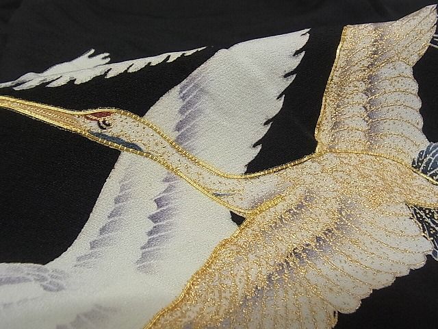  flat peace shop - here . shop # gorgeous kurotomesode piece embroidery group crane writing gold paint silk excellent article AAAD8369Bwt