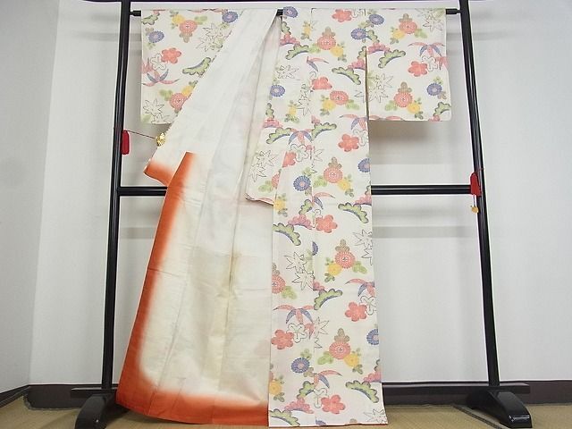 平和屋-こころ店■上質な紬　松竹梅　着丈165cm　裄丈65cm　正絹　逸品　未使用　1B-wt926_画像2