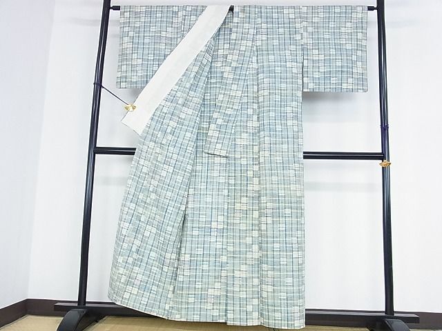 平和屋2■上質な紬 単衣 変わり格子 逸品 DAAB2823azの画像3