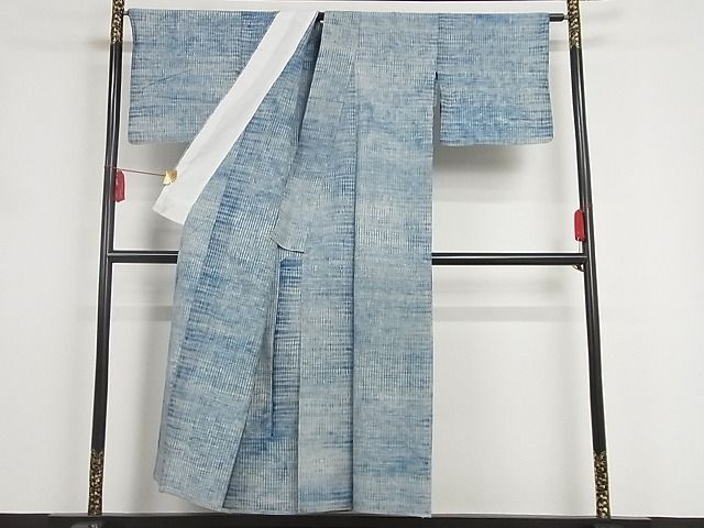 平和屋-こころ店■本藍　紬　単衣　絞り　縞　綿　逸品　AAAD3059Ack_画像3