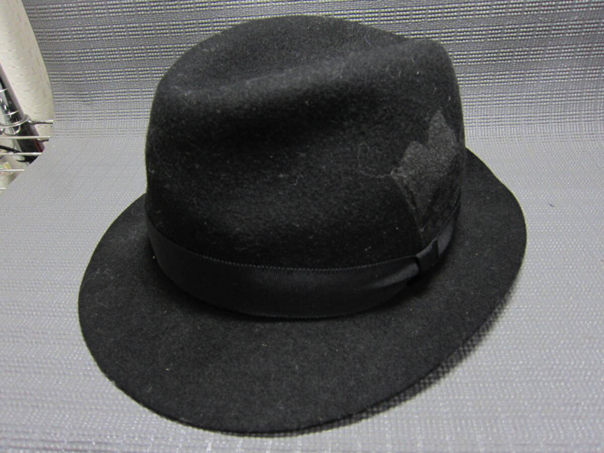 日本製 CA4LA カシラ フェルト ハット 帽子 黒 58cm程 S2404B②の画像1