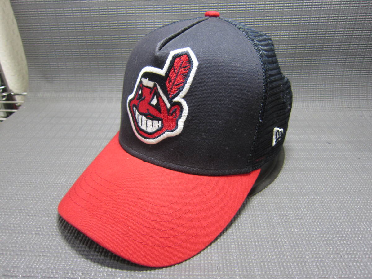 NEW ERA ニューエラ × Cleveland Indians クリーブランド インディアンス メッシュキャップ 帽子 黒×赤 スナップバック~58 S2404B②の画像1