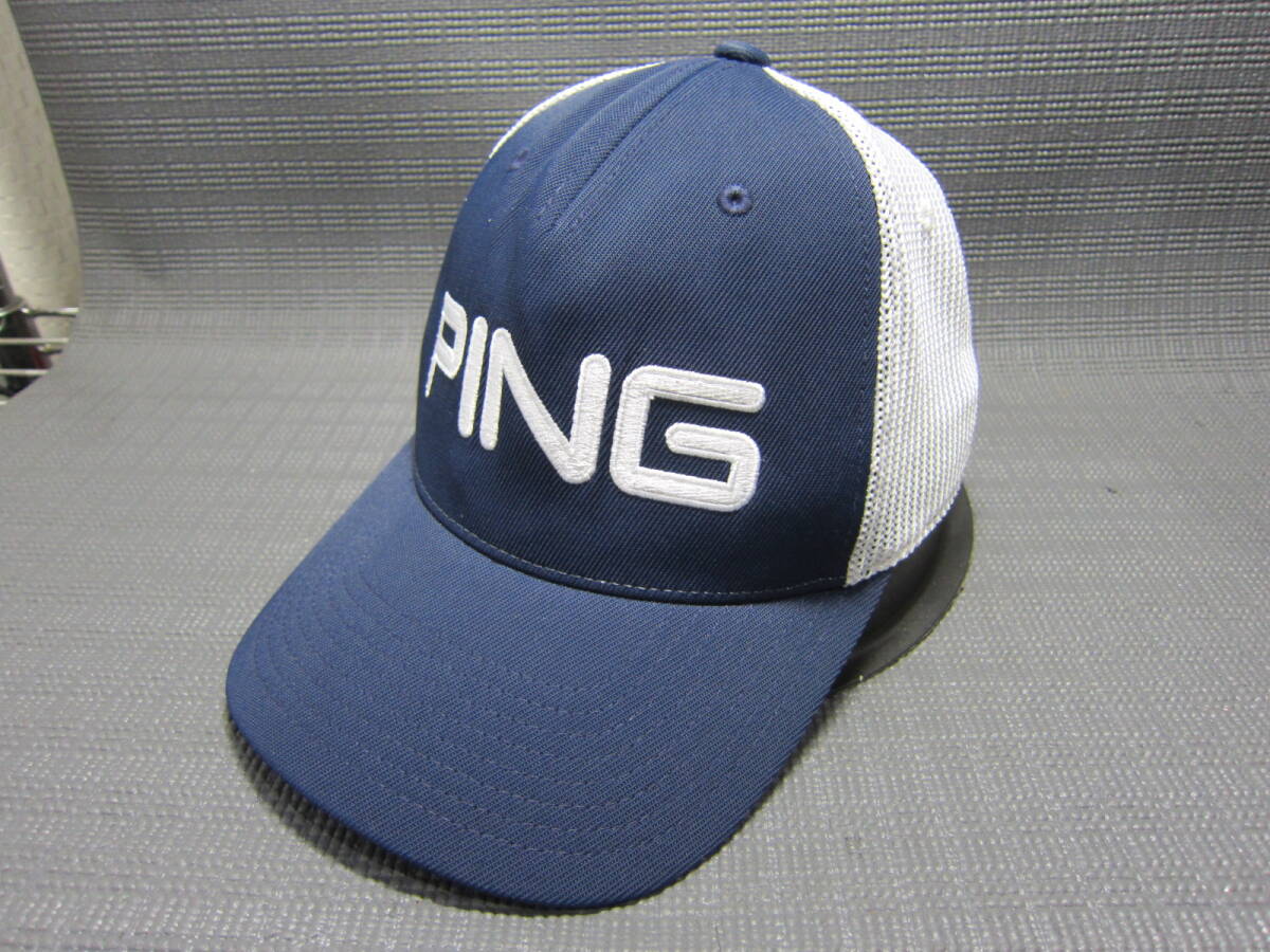 PING ピン 110　ゴルフ　メッシュキャップ　帽子　紺×白　56～59cm　S2404D_画像1