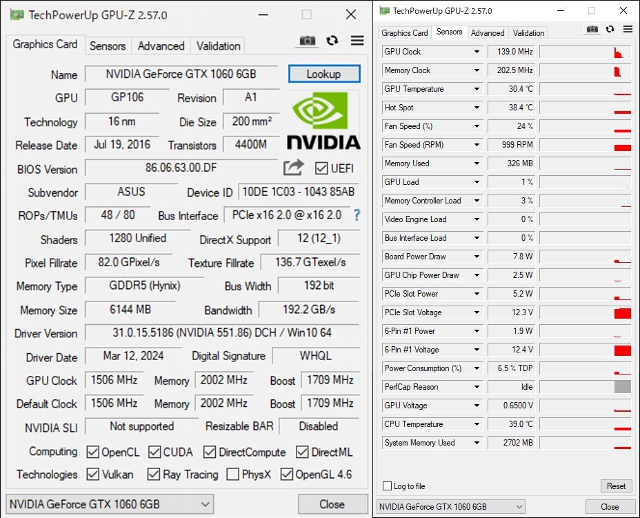 NVIDIA GeForce GTX1060 6GB ASUS 中古 動作確認品 ②_画像4