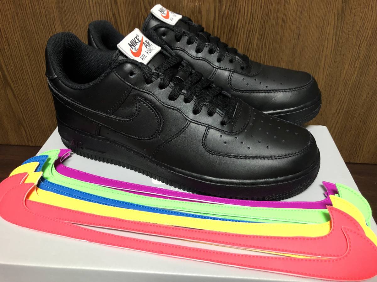 18年製 NIKE AIR FORCE 1 QS SWOOSH PACK ナイキ エアフォース スウォッシュ パック AF1【AH8462-002】ブラックレザー BLACK 黒 US8.5_画像3