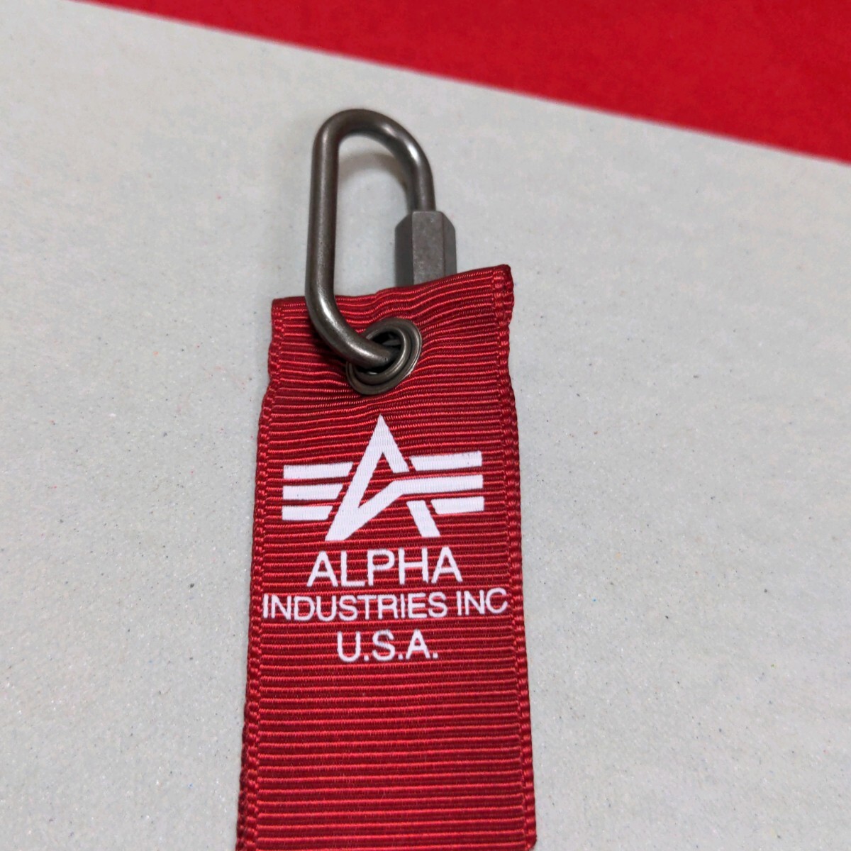 未使用保管品 アルファ インダストリーズ ALPHA INDUSTRIES INC 赤 タグ リボン ブランドタグ U.S.A.  キーホルダー レッドの画像6