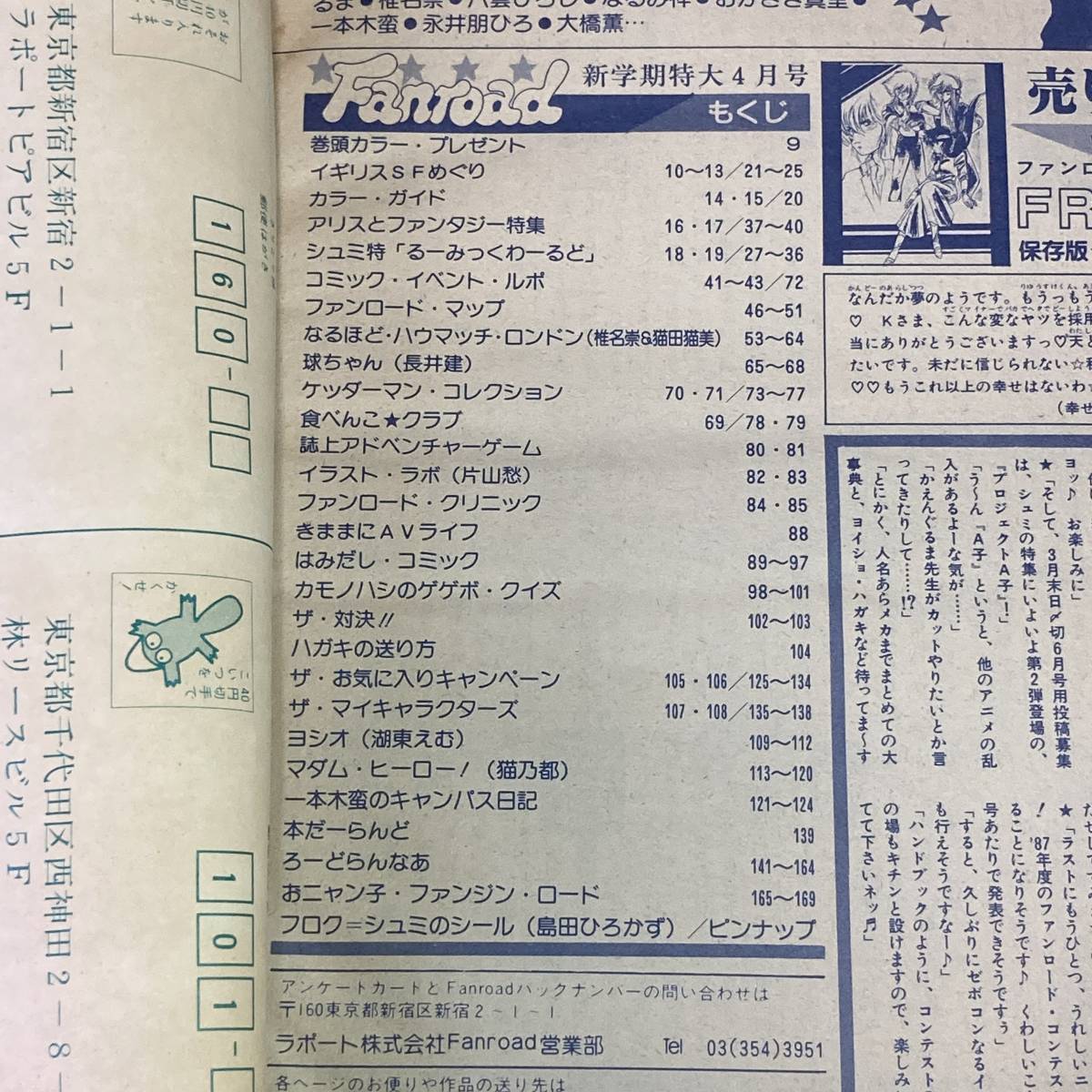 SA15-90 ■ ファンロード (Fanroad) 1987年 ４月号 ■ イギリスSFめぐり ■ 付録シール一部欠品　ピンナップあり　レトロ雑誌_画像4