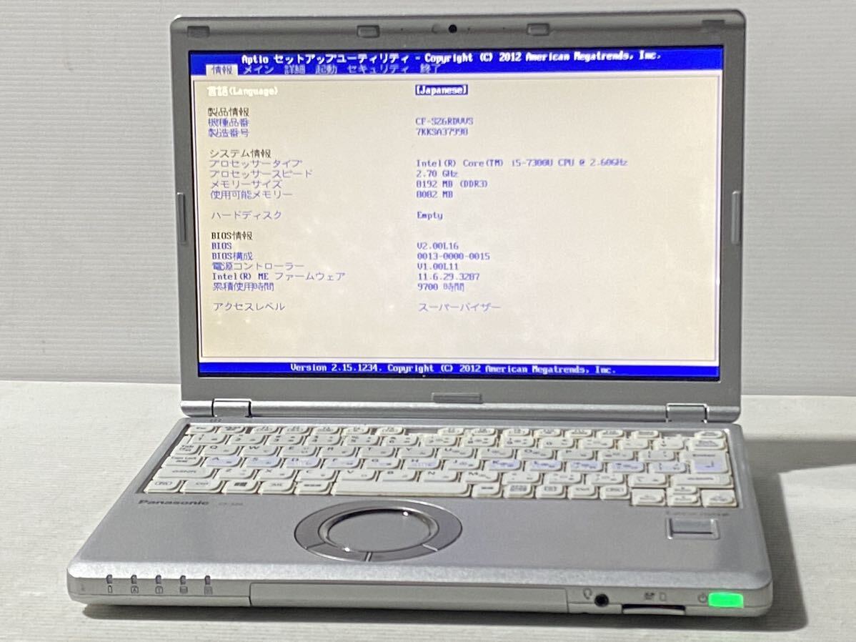 Bios 起動確認済み Panasonic CF-SZ6 Intel Core i5-7300U メモリ8GB 12.1インチ ジャンク332の画像1