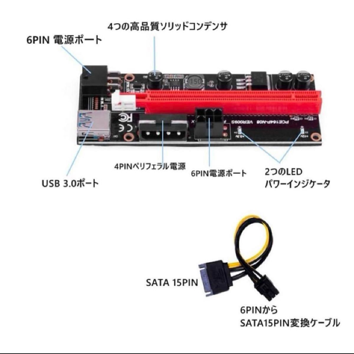 ライザーカード Pcieライザー PCI-E VER 009S 1x-16xグラフィック拡張 USB3.0 PCI-E 