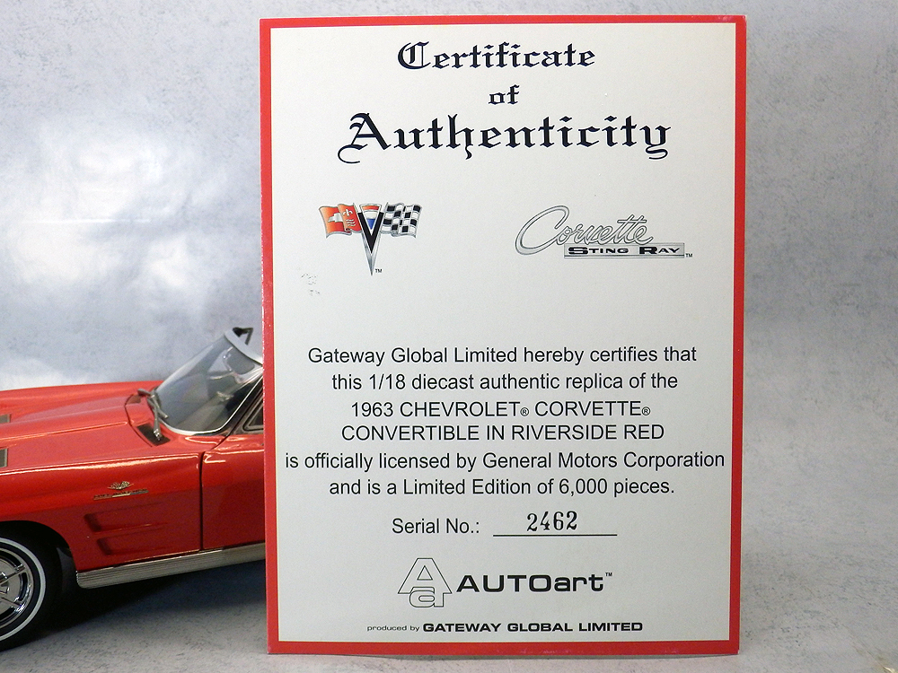 【限定6000個】オートアート 1963 シボレー コルベット コンバーチブル 1/18 AUTOart CHEVROLET CORVETTE CONVERTIBLE 絶版 レアの画像10