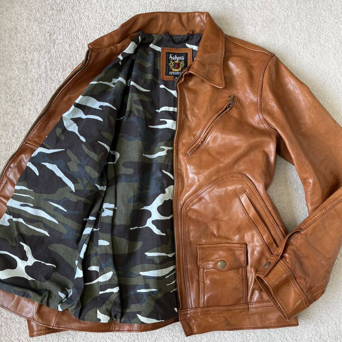  beautiful goods * Schott Schott leather jacket Rider's single camouflage camouflage single collar attaching original leather Brown outer leather jacket 3161042