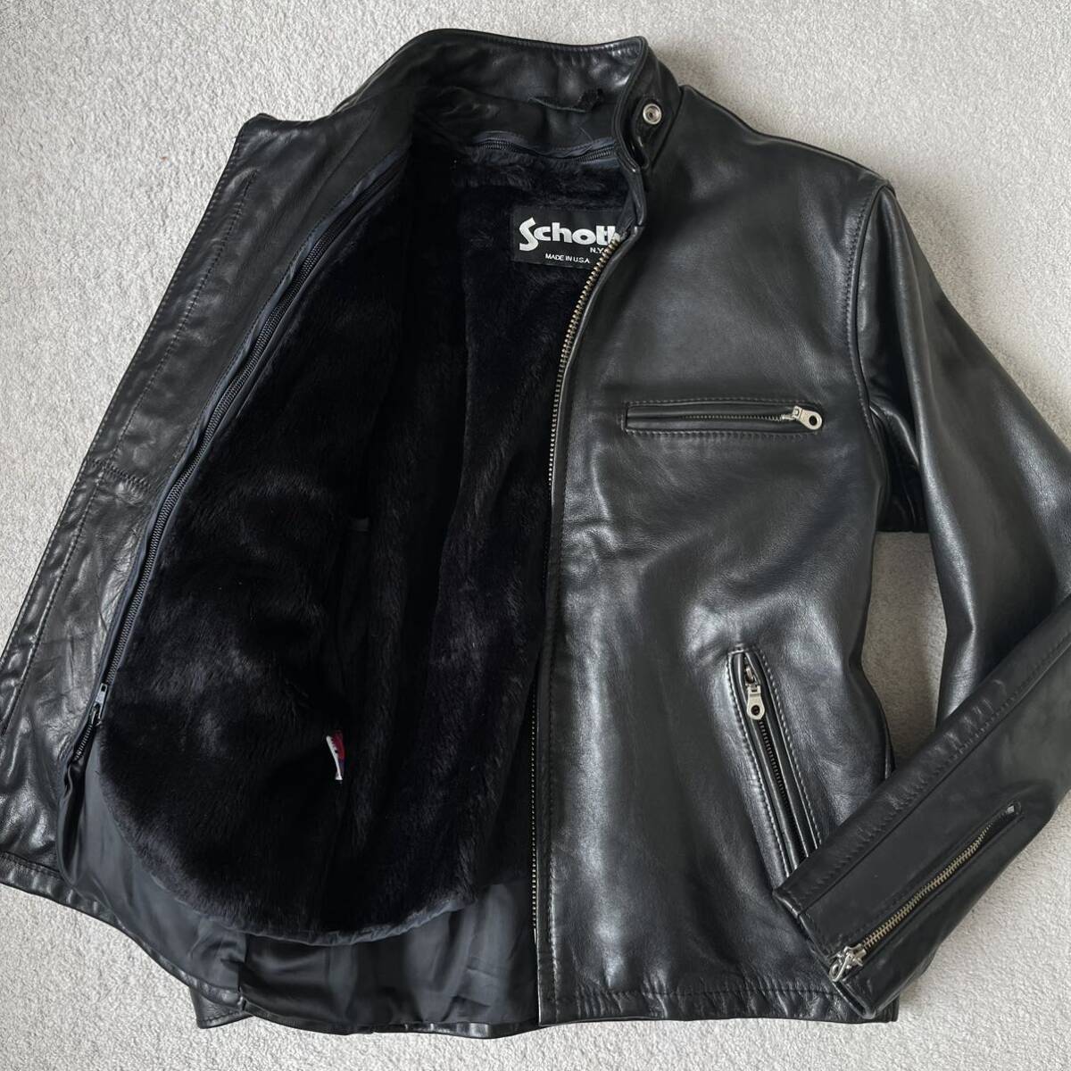  beautiful goods * Schott Schott 141 leather jacket Single Rider's boa liner 2WAYkau hyde black black USA made leather jacket outer 