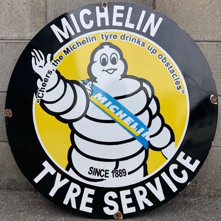 [ 1 jpy ~ signboard 76cm ] Vintage Michelin viva n dam michelin Michelin man horn low signboard Setagaya base garage America miscellaneous goods 