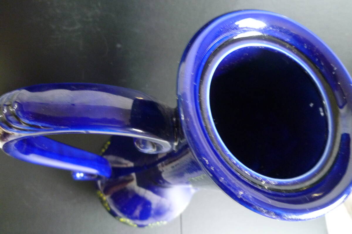 美品 陶器製 西洋卓上水差し 花瓶 アンティーク品 深みある美しいブルーの画像9