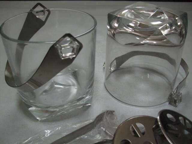  Showa Retro, стекло ведерко для льда лед входить, посуда для сакэ, щипцы имеется 2 шт. комплект 