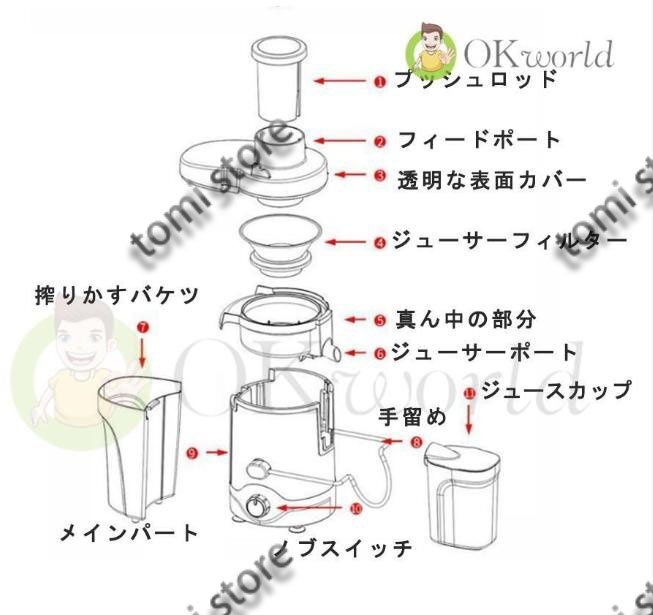 ジューサー ミキサー フードプロセッサー 低速 小型 遠心分離式 ジューサー 果物&野菜用 水洗い可能 過熱保護 安心安全 お手入れ簡単_画像10