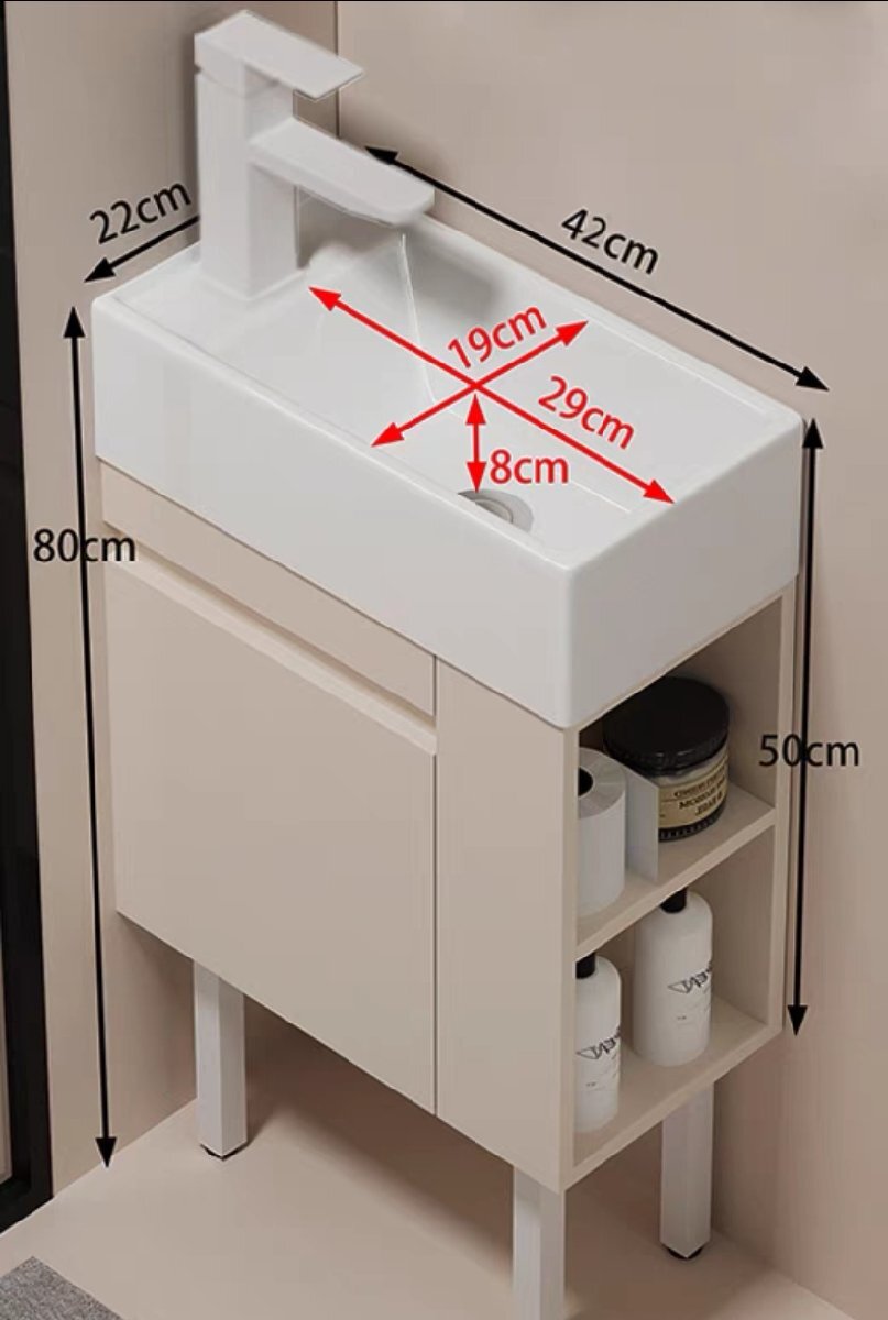 洗面ボウル 洗面台 高さ80CM セラミック手洗い器 陶器 ロッカー付 洗面化粧台 独立洗面台 収納 キャビネット、温水・冷水栓付_画像4