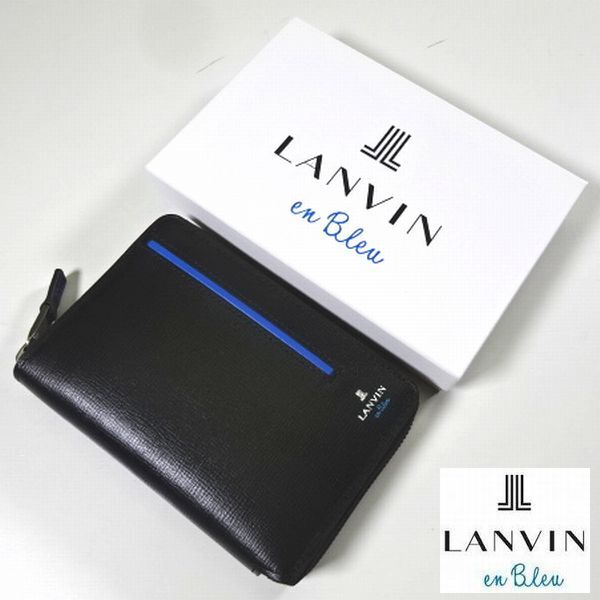 新品 ランバンオンブルー 定価1.92万 ラウンドジップ 本牛革レザー 中長財布 黒 LANVIN en Bleu メンズ 男性 紳士用の画像1