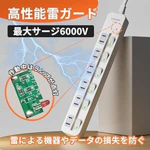 SAYBOUR 電源タップ 雷ガード 個別スイッチ 節電タップ おしゃれ省エネACコンセント 6個口LED PSE認証済 延長コー_画像4