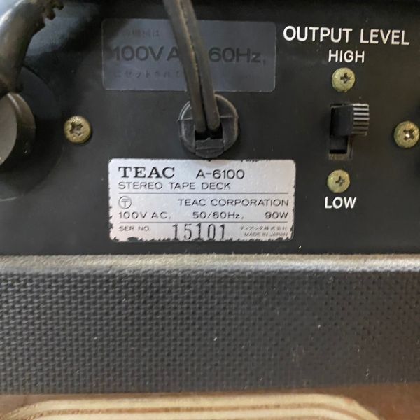 E505-O49-26 TEAC ティアック オープンリール ステレオテープデッキ A-6100/オーディオ 音響機器/通電OK ⑤の画像9