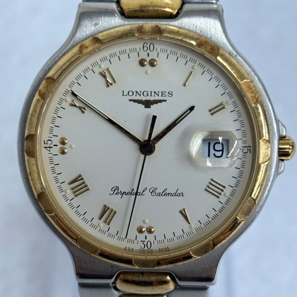 E614-D5-727◎LONGINES ロンジン Conquest コンクエスト 234 4035 パーペチュアルカレンダー クォーツ 白文字盤 コンビ メンズ 腕時計 ④の画像1