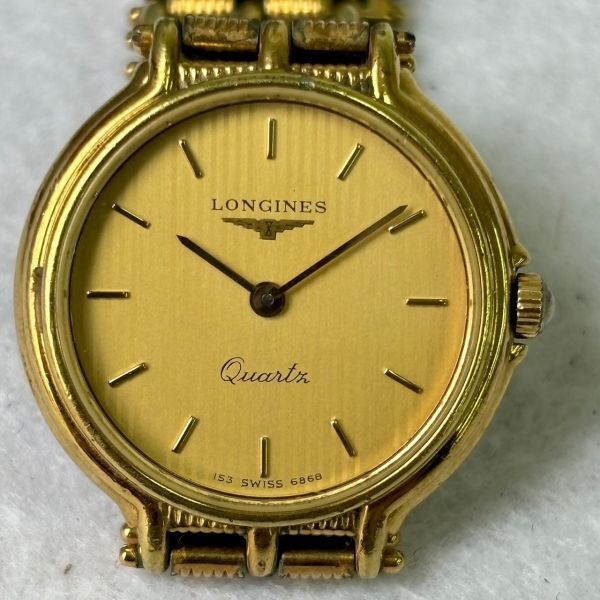 E607-O49-76◎ LONGINES ロンジン 153 6868 quartz クォーツ ゴールド文字盤 ラウンド 2針 レディース 腕時計 ④_画像1