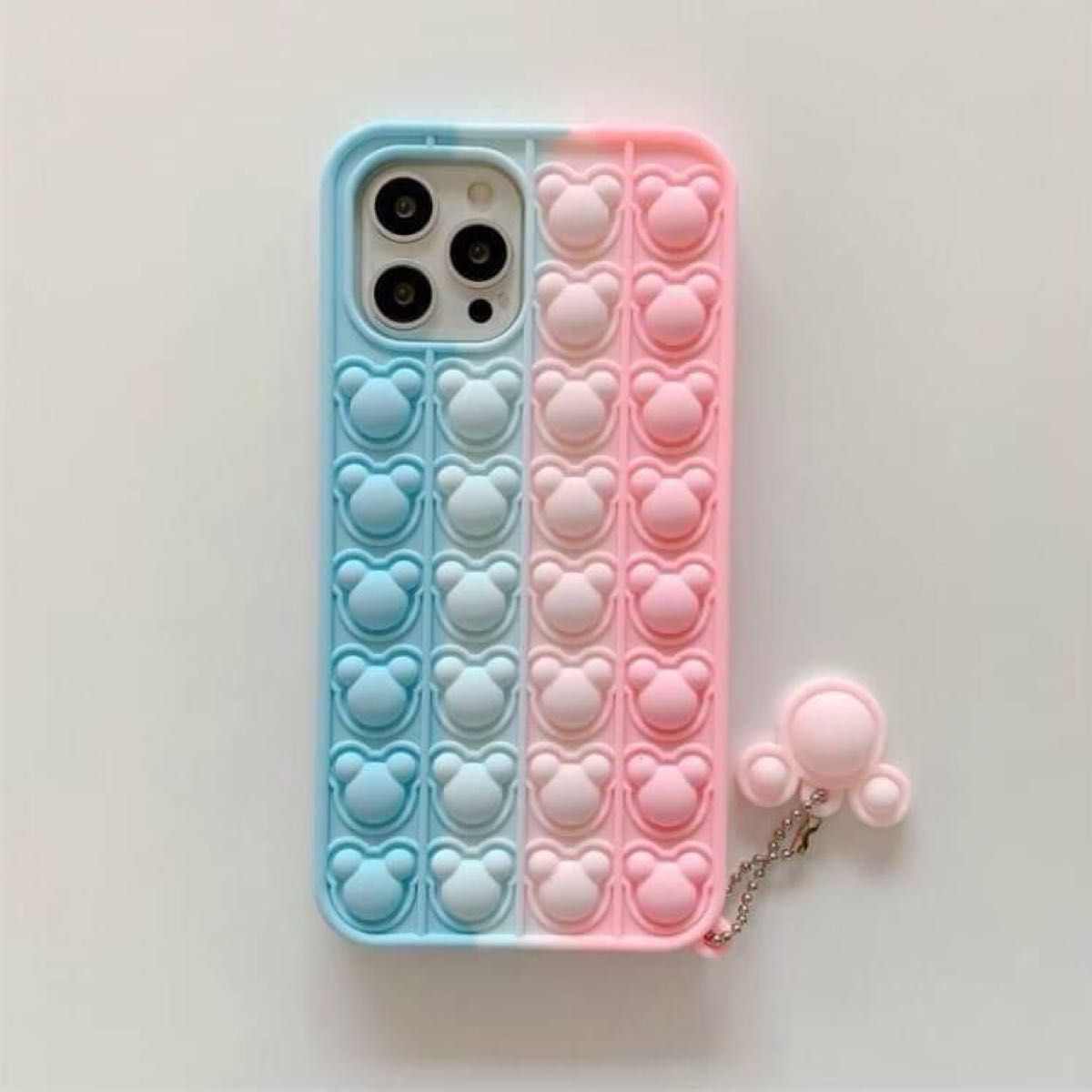 くまプッシュポップ　 iPhone6.7.8.SEケース　緑×紫　新品　子供が喜ぶ　かわいい　キッズ携帯　子供携帯 携帯ケース