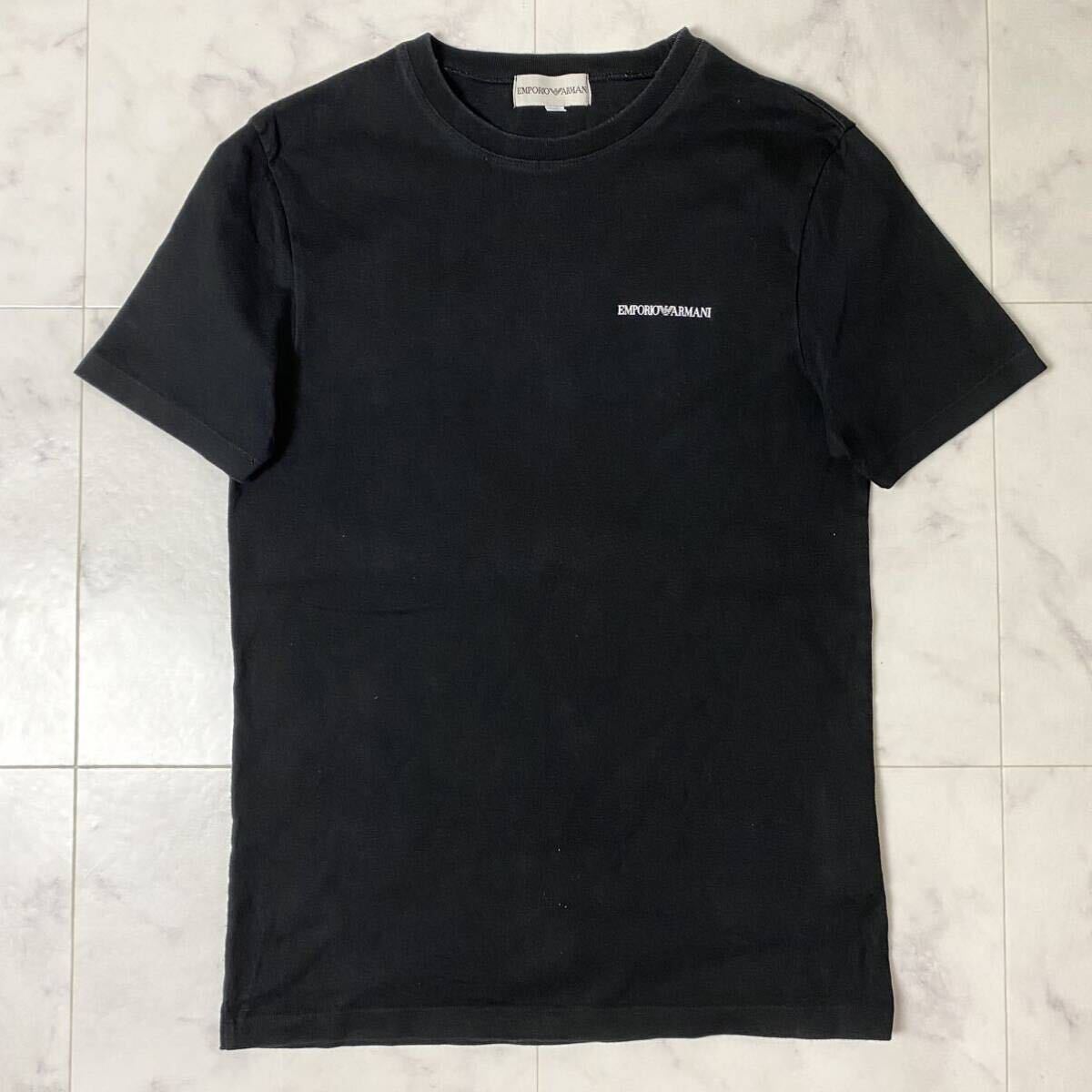 エンポリオアルマーニ EMPORIO ARMANI バックプリント ワンポイントロゴ 半袖Tシャツ Mサイズ ブラック 黒 メンズ_画像1