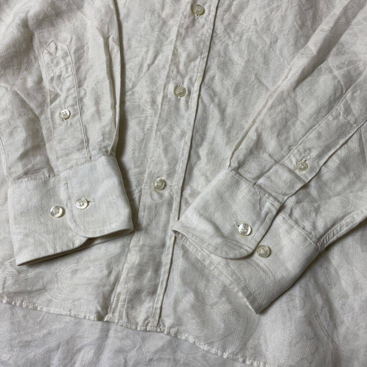  beautiful goods /L corresponding!! Etro [.. go out refreshing .]ETRO shadow peiz Lee pattern total pattern linen. long sleeve shirt size 40 ivory series Italy made men's 