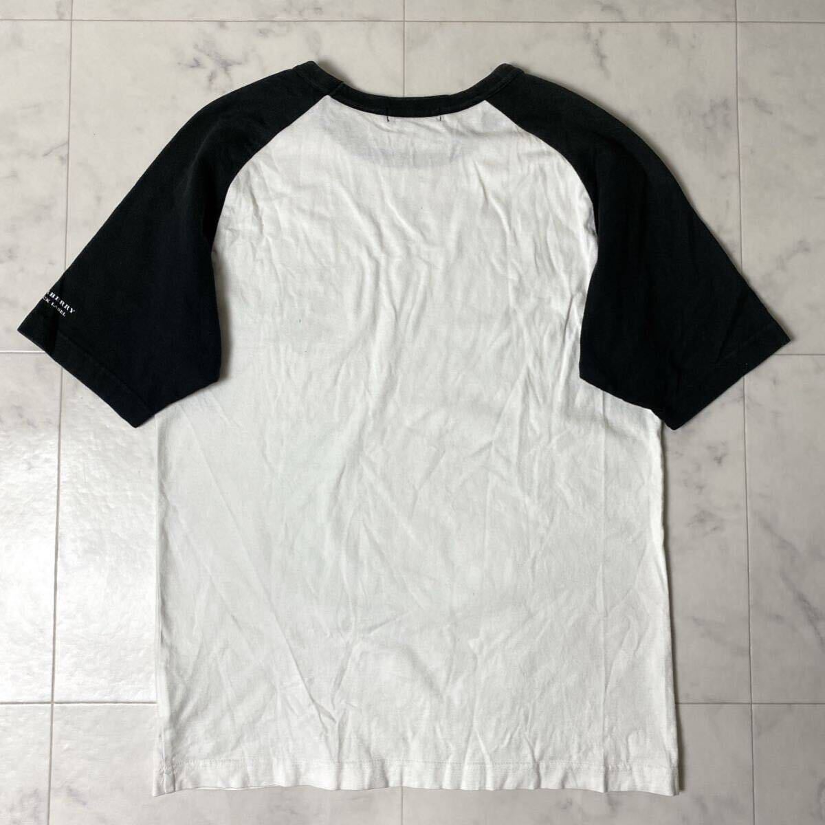 バーバリーブラックレーベル BURBERRY BLACK LABEL ラグラン 半袖Tシャツ フラワーチェックプリント サイズ2 M ホワイト ブラック メンズの画像2