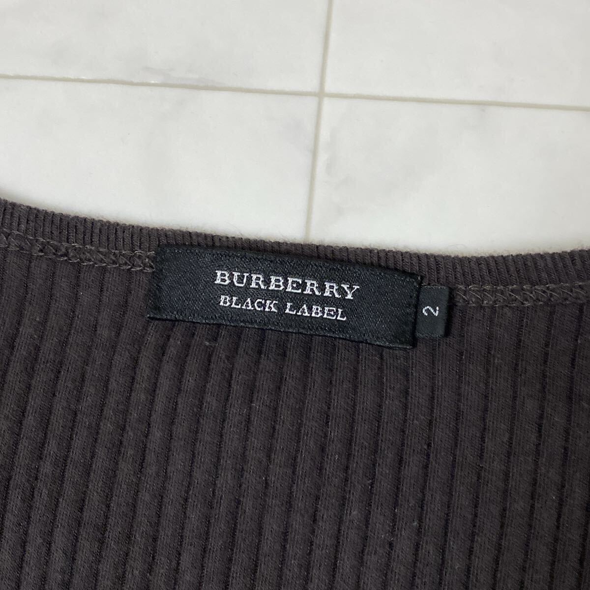 バーバリーブラックレーベル BURBERRY BLACK LABEL ワッペンロゴ リブ ロンT 長袖Tシャツ サイズ2 M チャコールグレー メンズ_画像5
