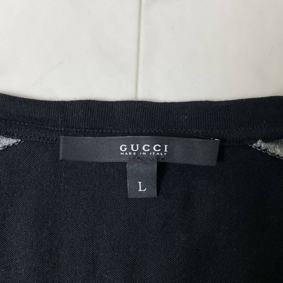 美品/Lサイズ!! グッチ GUCCI 袖シェリーライン 裾インターロッキングGGロゴ刺繍 Vネック 半袖 Tシャツ カットソー トップス 黒 メンズ_画像7