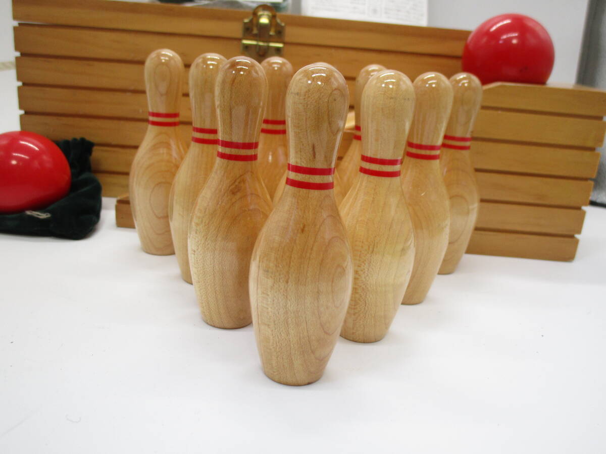 作りのいい　bowling set　ミニ　ボーリングセット　木製　無垢　コース全長90㎝　木製ケース付き（NGTOP_画像3