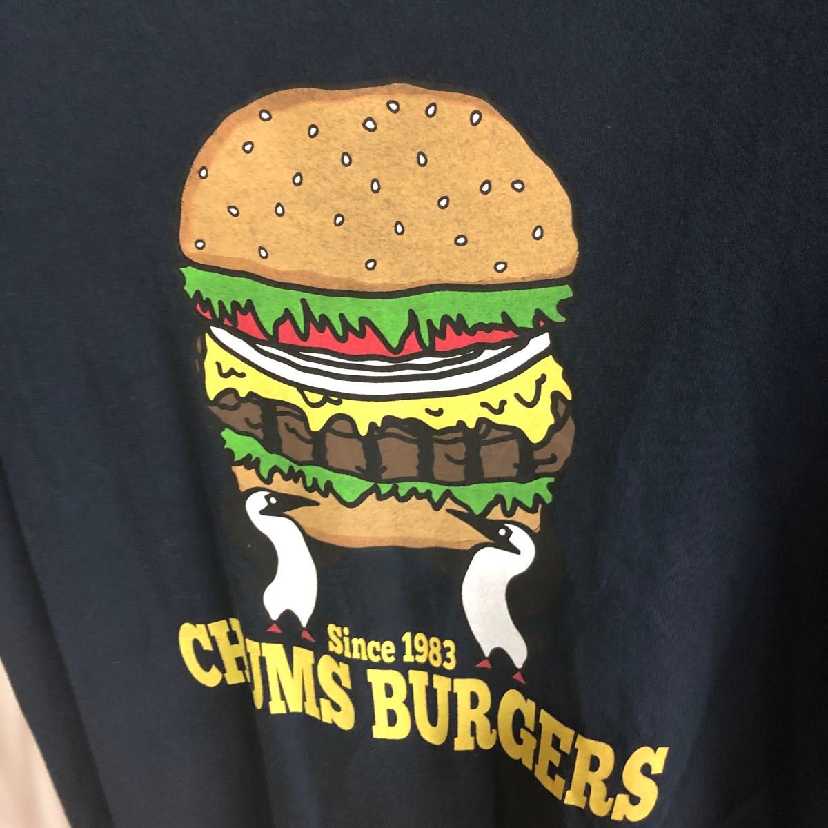 M   チャムス  chums   チャムスバーガー　ハンバーガー　ネイビー　Tシャツ