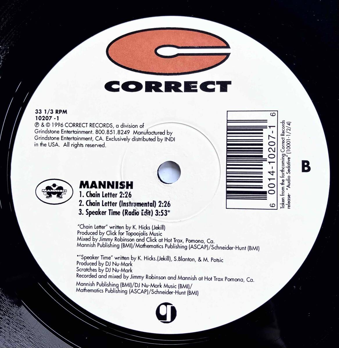 Mannish / Tasha's Room【12''】1996 / US / Correct Records / 10207-1_画像3