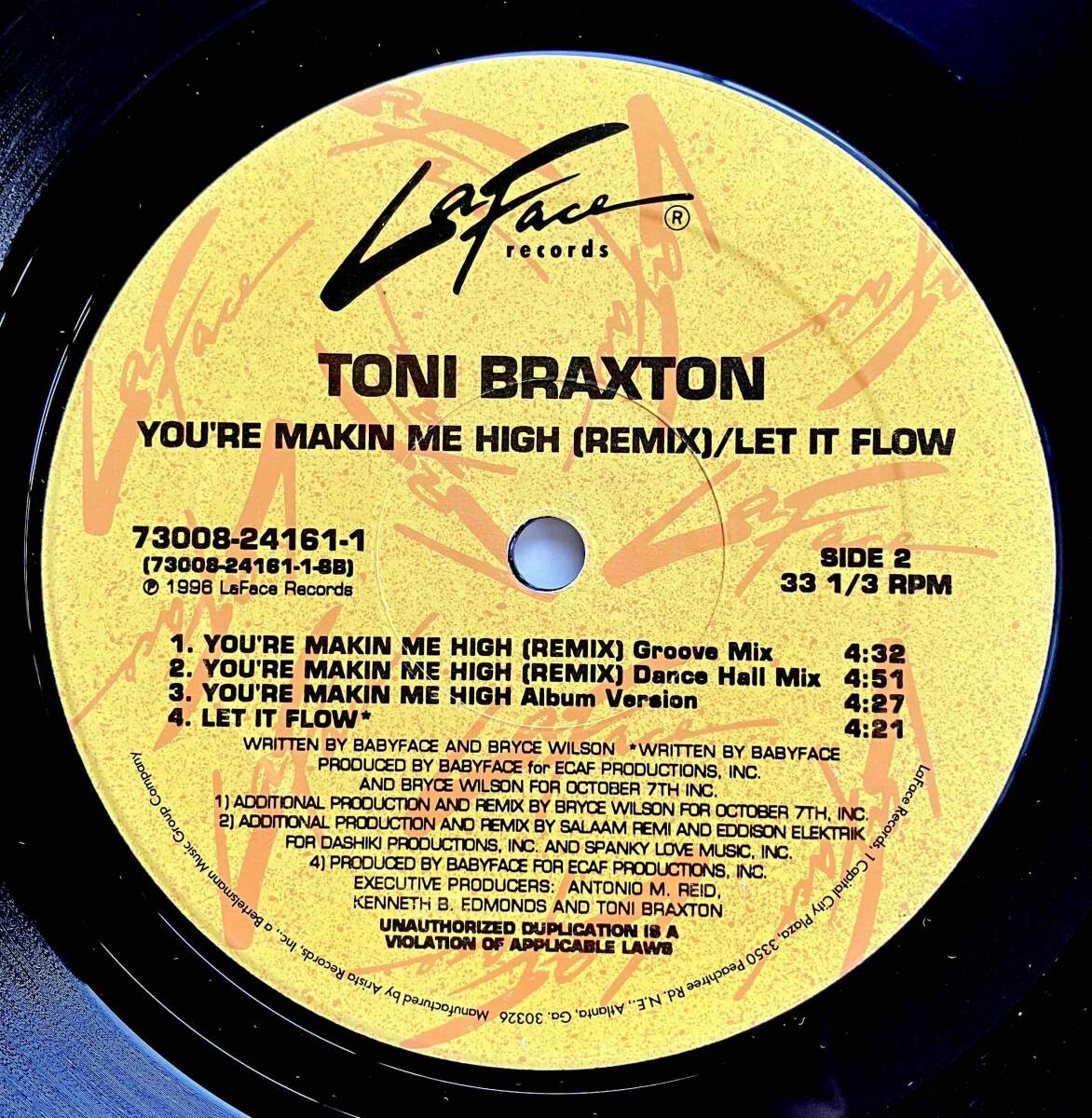 Toni Braxton / You're Makin' Me High c/w Let It Flow【12''】1996 / US / LaFace Records / 73008-24161-1 / 検索：333yen vinyl_画像4